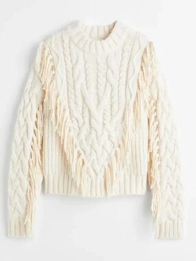 Women’s Cream Cable Knit Fringe Sweater